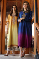 Pakistani Yellow Ombre Handworked Raw Silk Kaftan (2-Piece) - Image 2