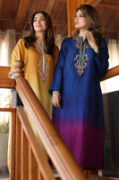 Pakistani Yellow Ombre Handworked Raw Silk Kaftan (2-Piece) - Image 4