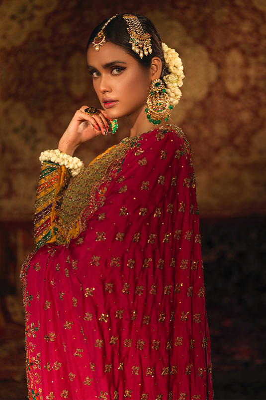 Marigold Embroidered Raw Silk Kalidar Frock (3-Piece) - Image 4