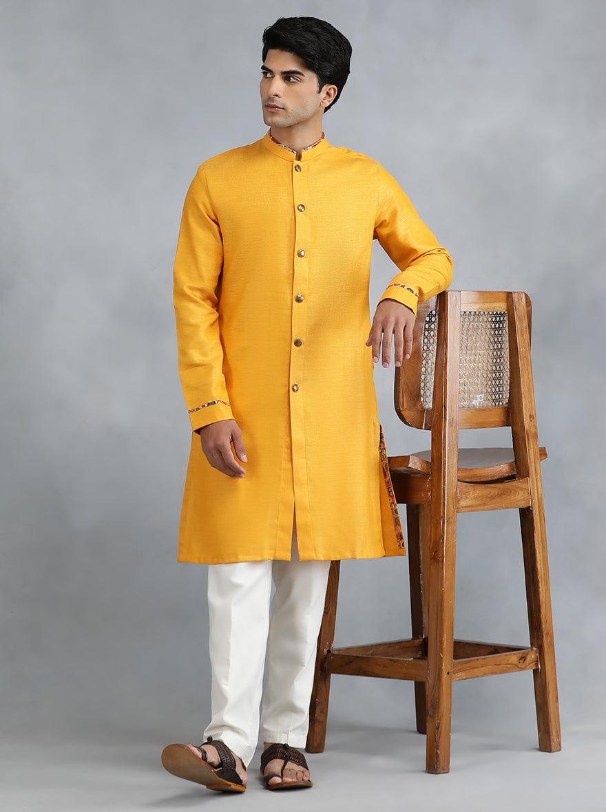 Bright Yellow Printed Cotton Blend Kurta (2-Piece) - Image 1