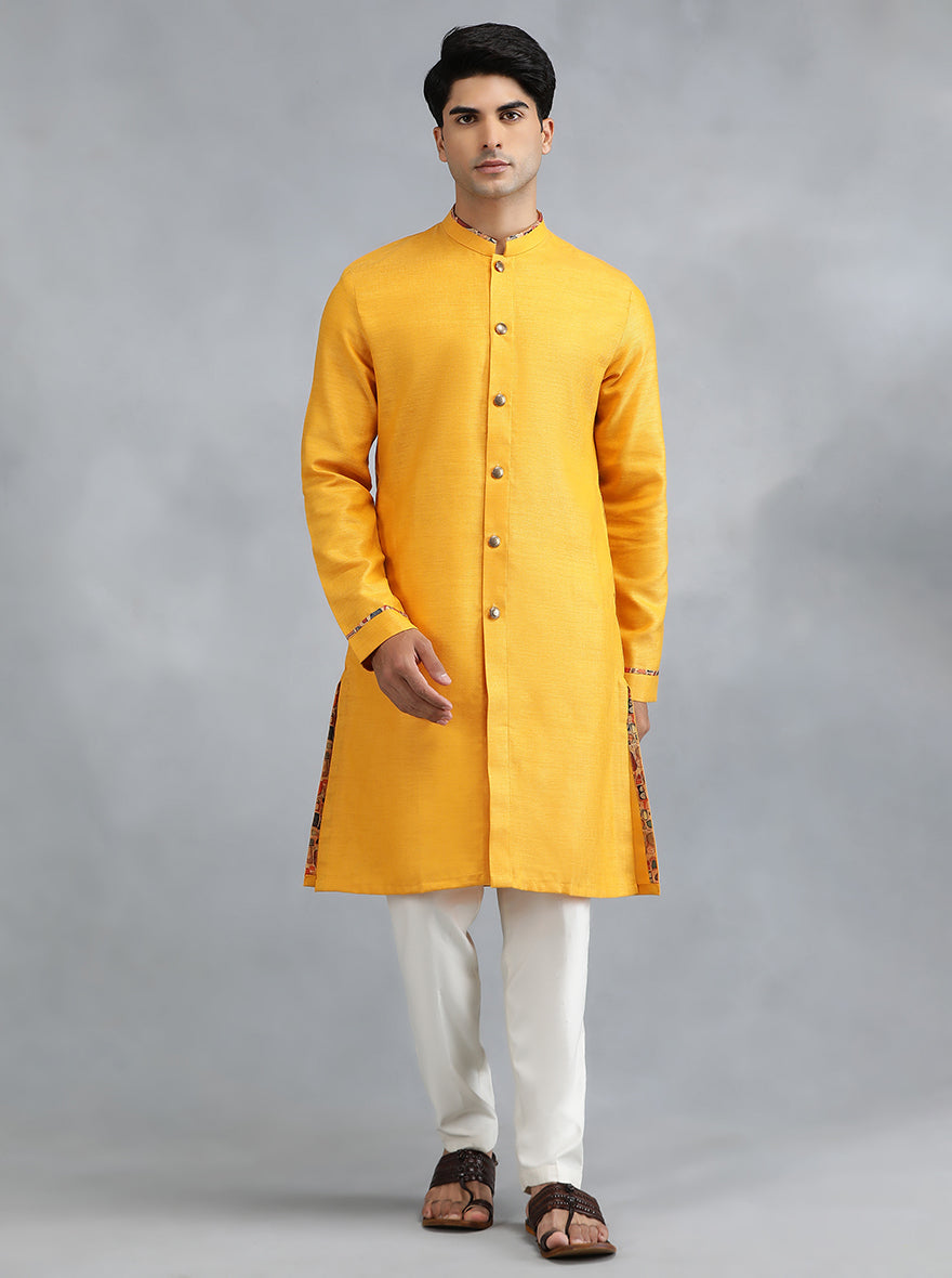Bright Yellow Printed Cotton Blend Kurta (2-Piece) - Image 2