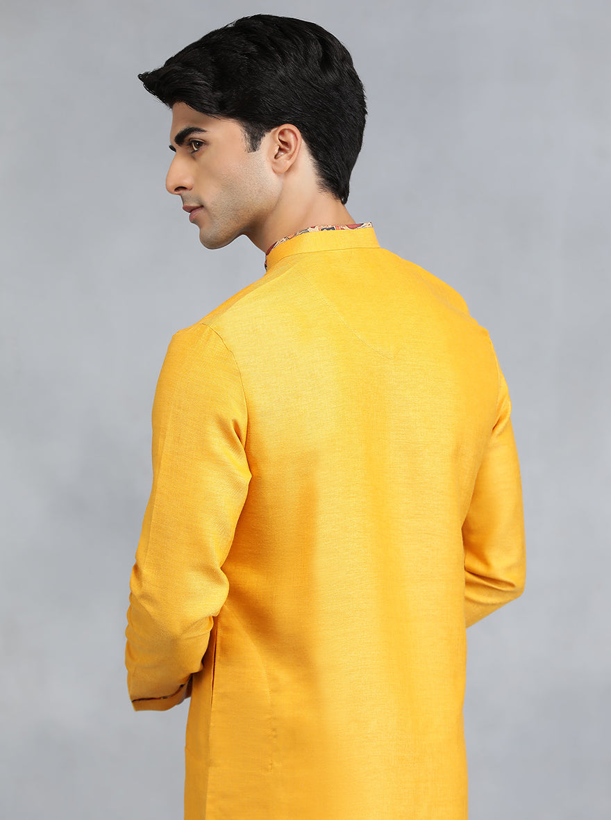 Bright Yellow Printed Cotton Blend Kurta (2-Piece) - Image 3