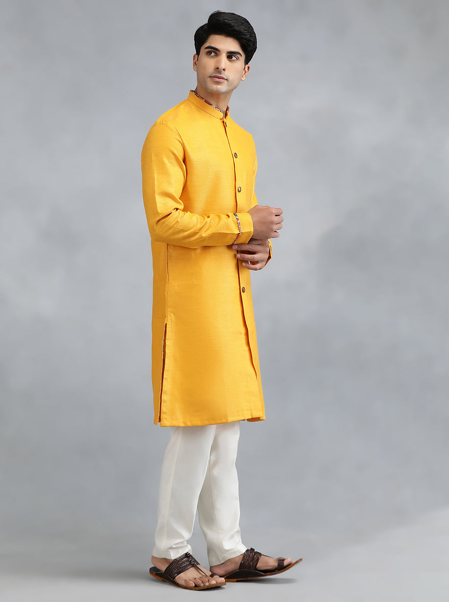 Bright Yellow Printed Cotton Blend Kurta (2-Piece) - Image 5