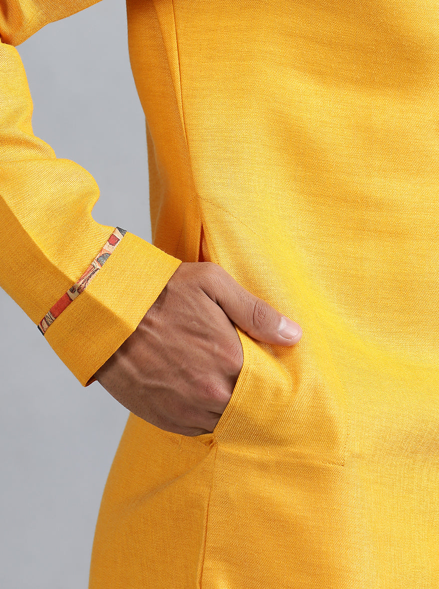 Bright Yellow Printed Cotton Blend Kurta (2-Piece) - Image 6
