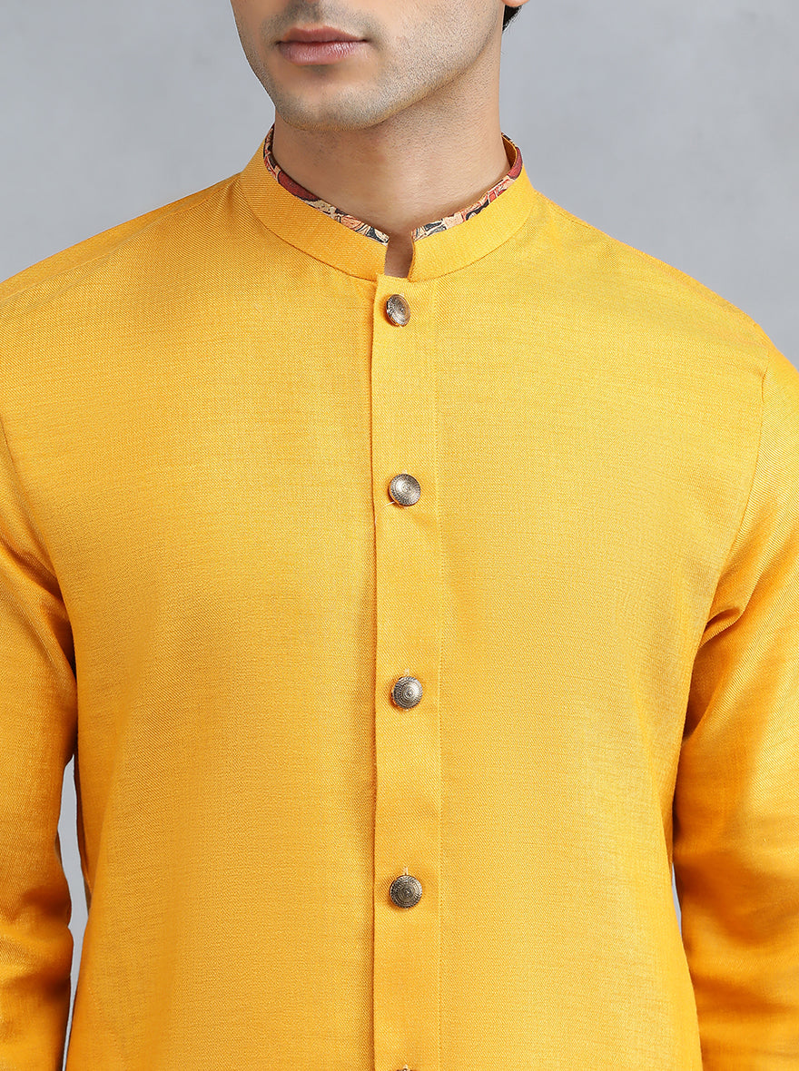 Bright Yellow Printed Cotton Blend Kurta (2-Piece) - Image 8