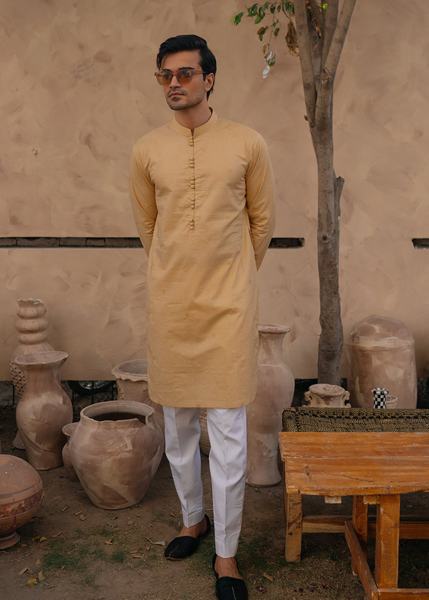 Pale Yellow Embroidered Lawn Kurta (2-Piece) - Image 1