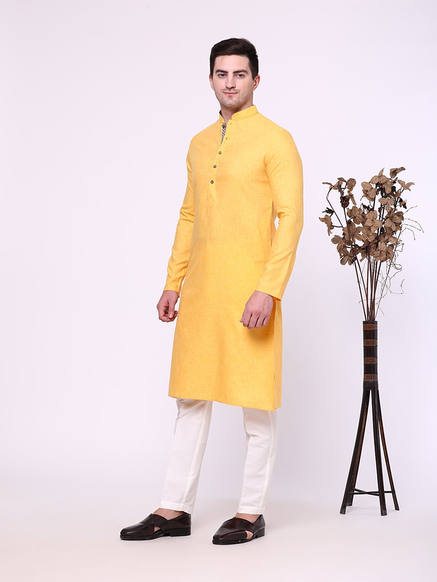 Light Yellow Cotton Blend Kurta Pajama (2-Piece) - Image 2