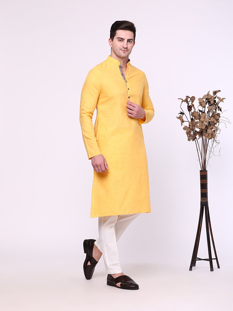Light Yellow Cotton Blend Kurta Pajama (2-Piece) - Image 3