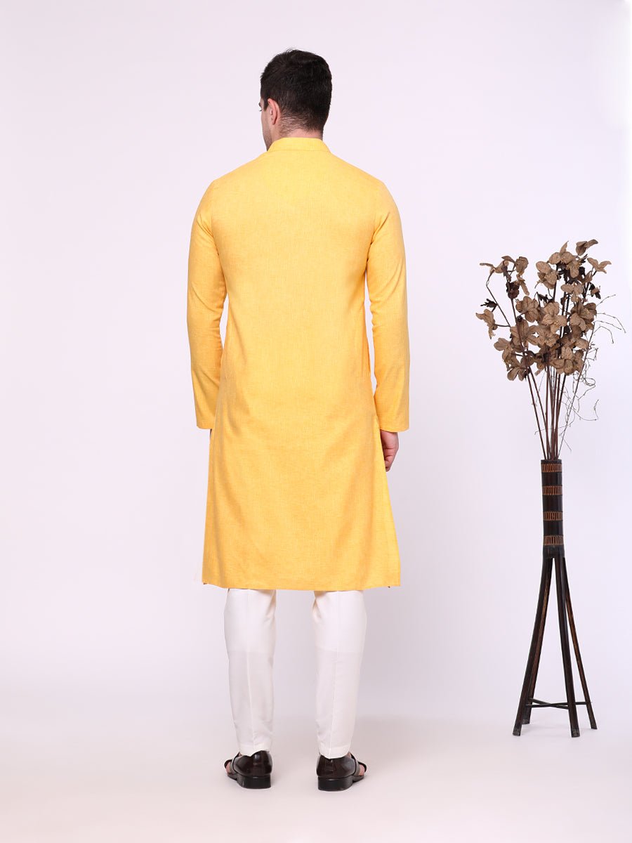 Light Yellow Cotton Blend Kurta Pajama (2-Piece) - Image 4