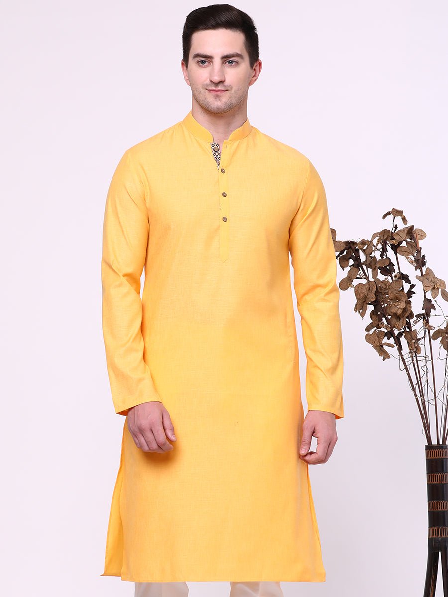 Mustard Yellow Cotton Blend Kurta Pajama (2-Piece) - Image 1