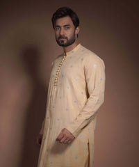 Dark Yellow Jacquard Cotton Kurta Pajama (2-Piece) - Image 4