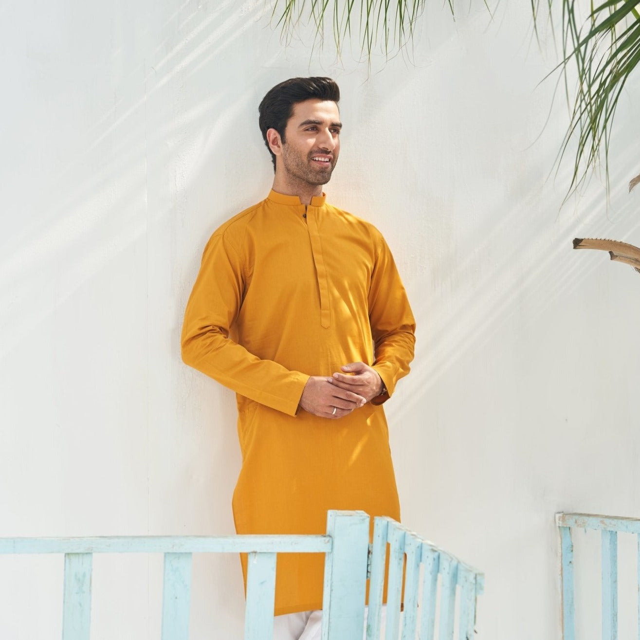 Mustard Cotton Kurta Trouser Set (2-Piece) - Image 1
