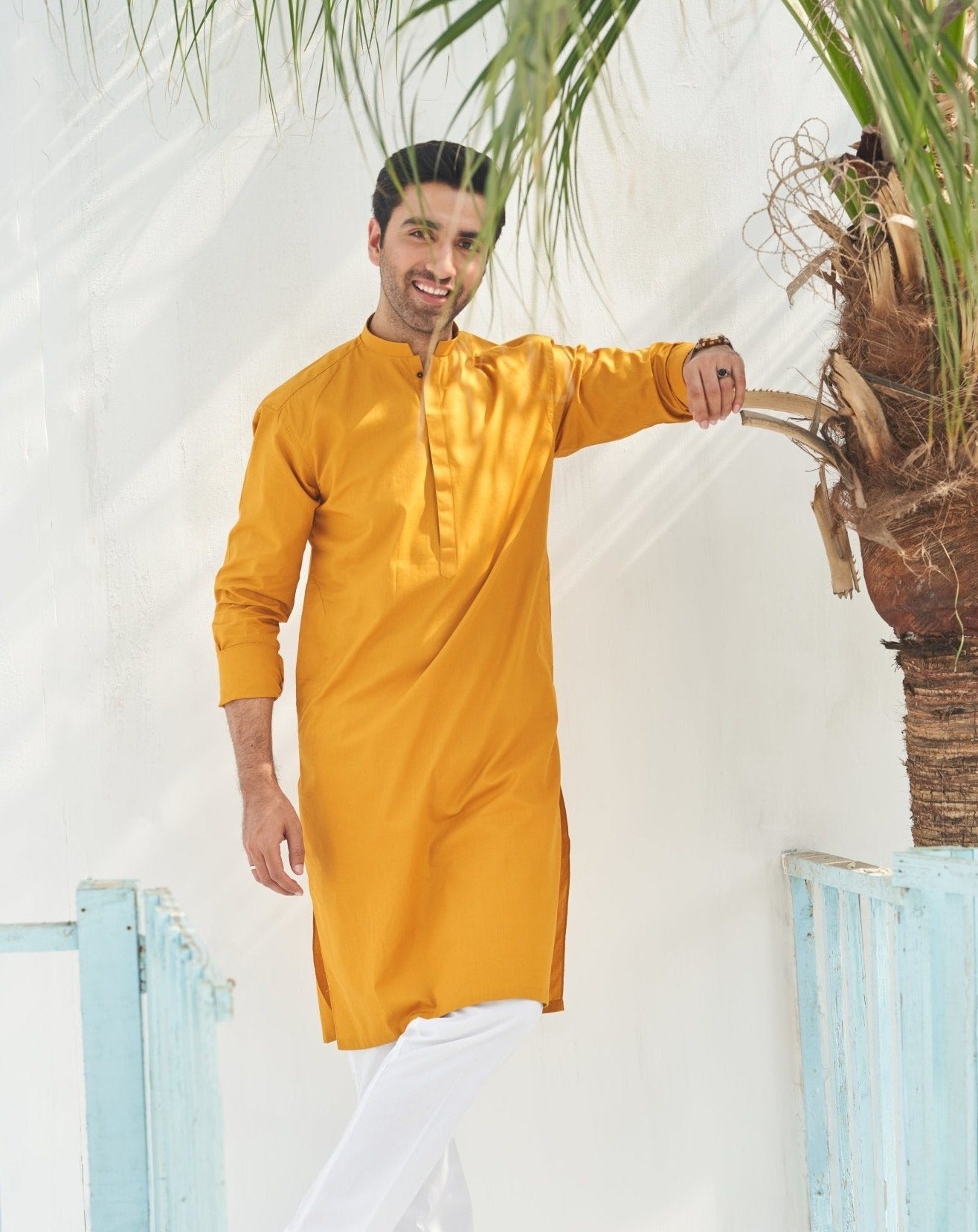 Mustard Cotton Kurta Trouser Set (2-Piece) - Image 2