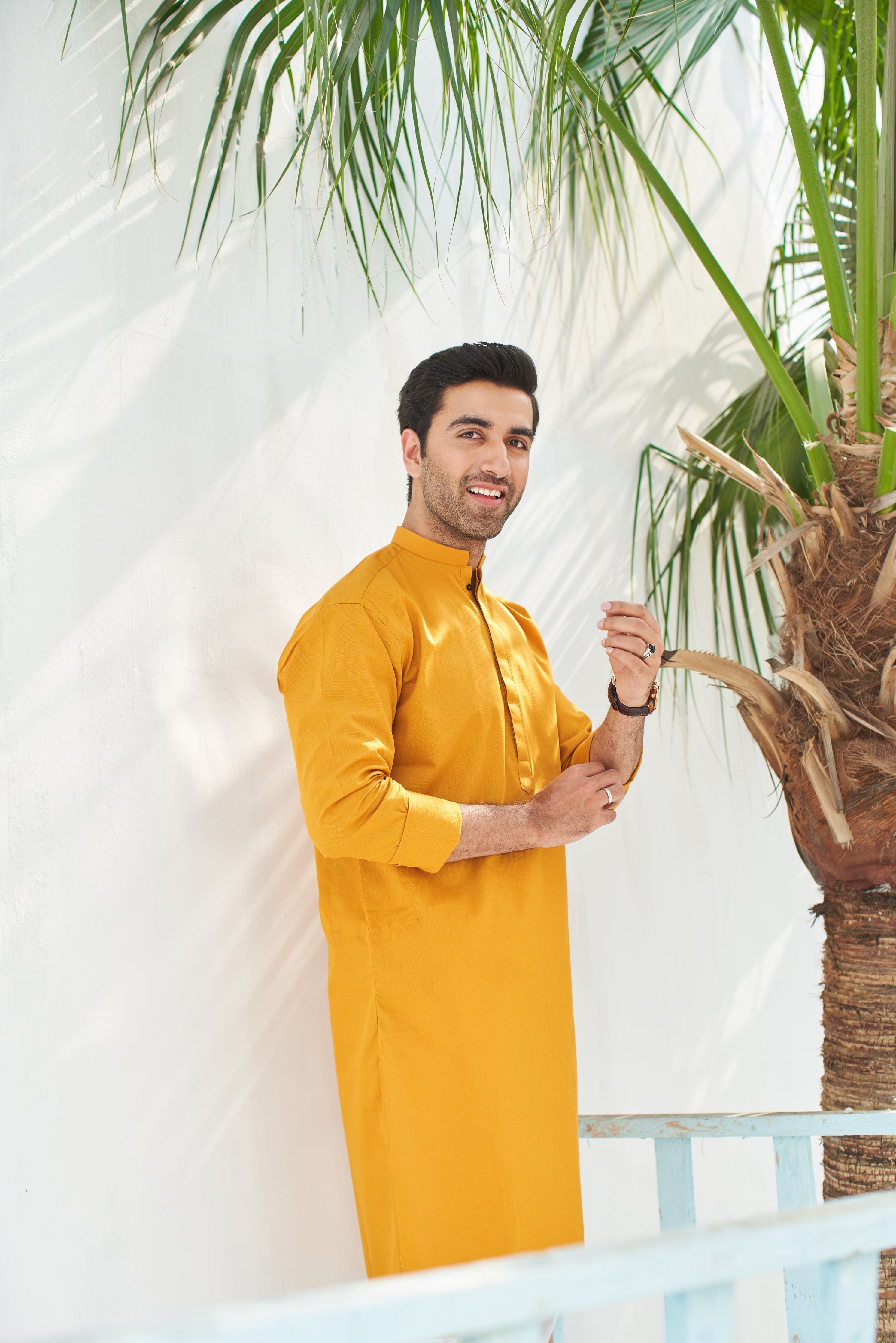 Mustard Cotton Kurta Trouser Set (2-Piece) - Image 3
