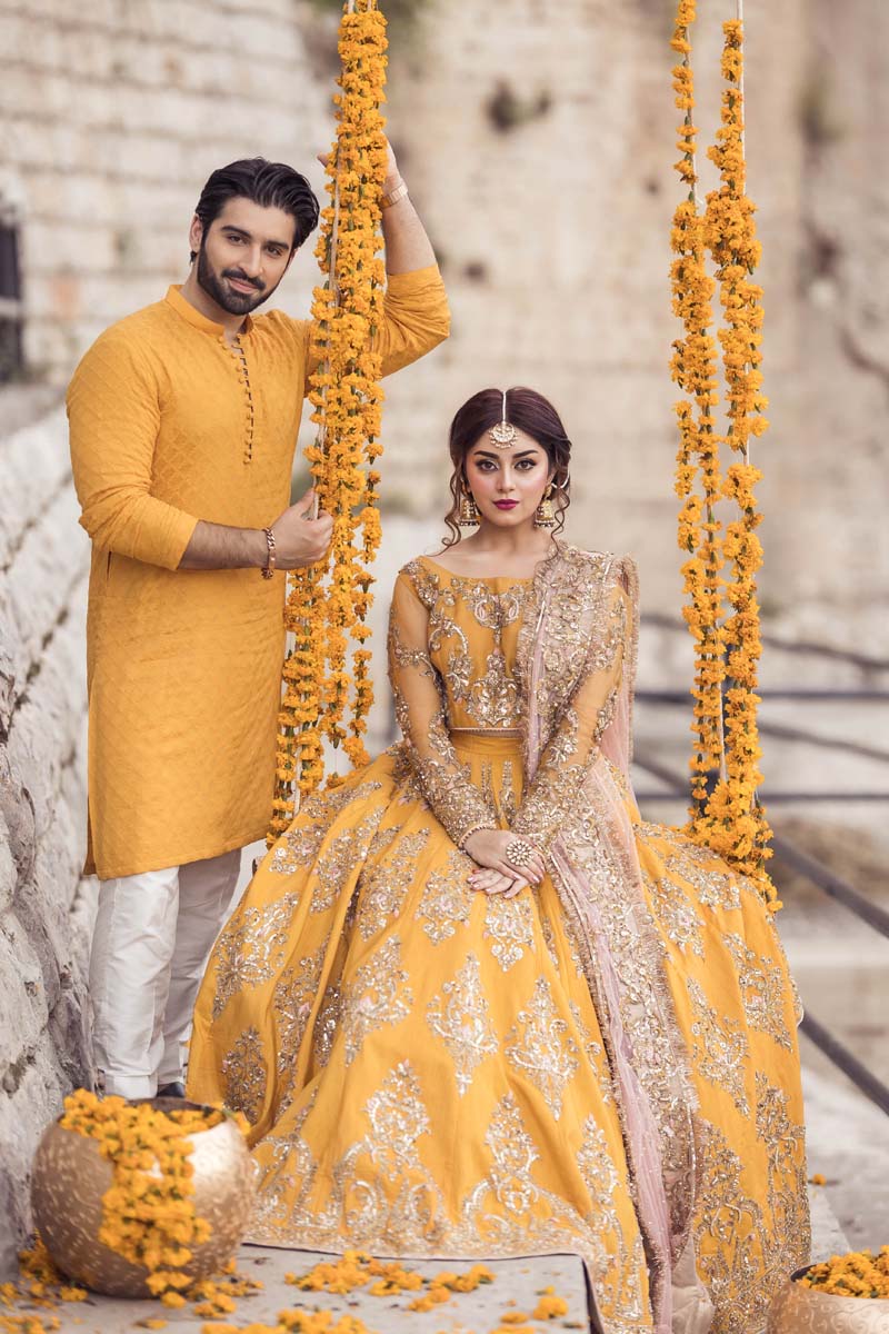 Yellow Diamond-Pattern Khaadi Net Kurta Pajama (2-Piece) - Image 2