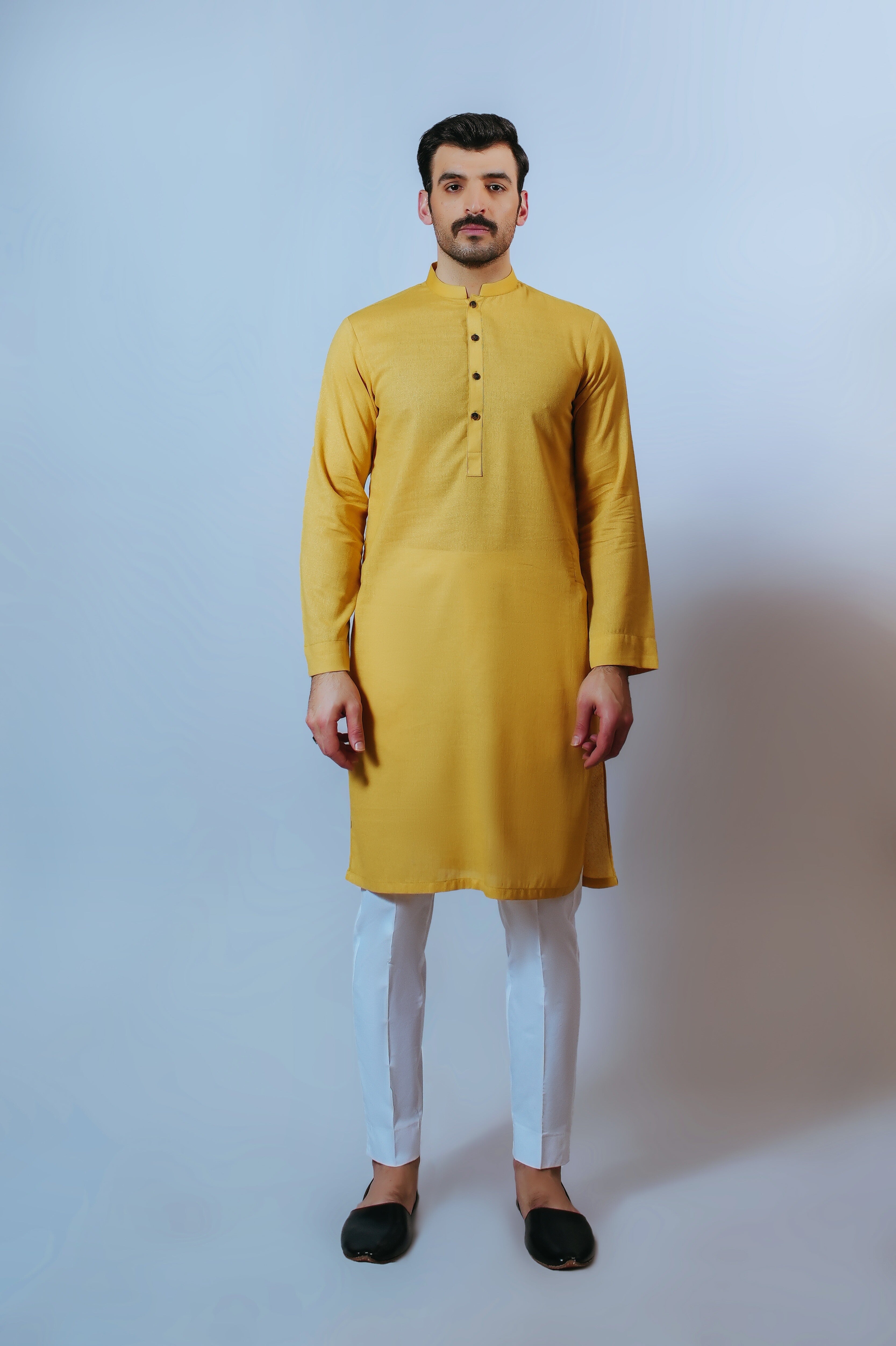 Yellow Lawn Karandi Kurta Pajama (2-Piece) - Image 1