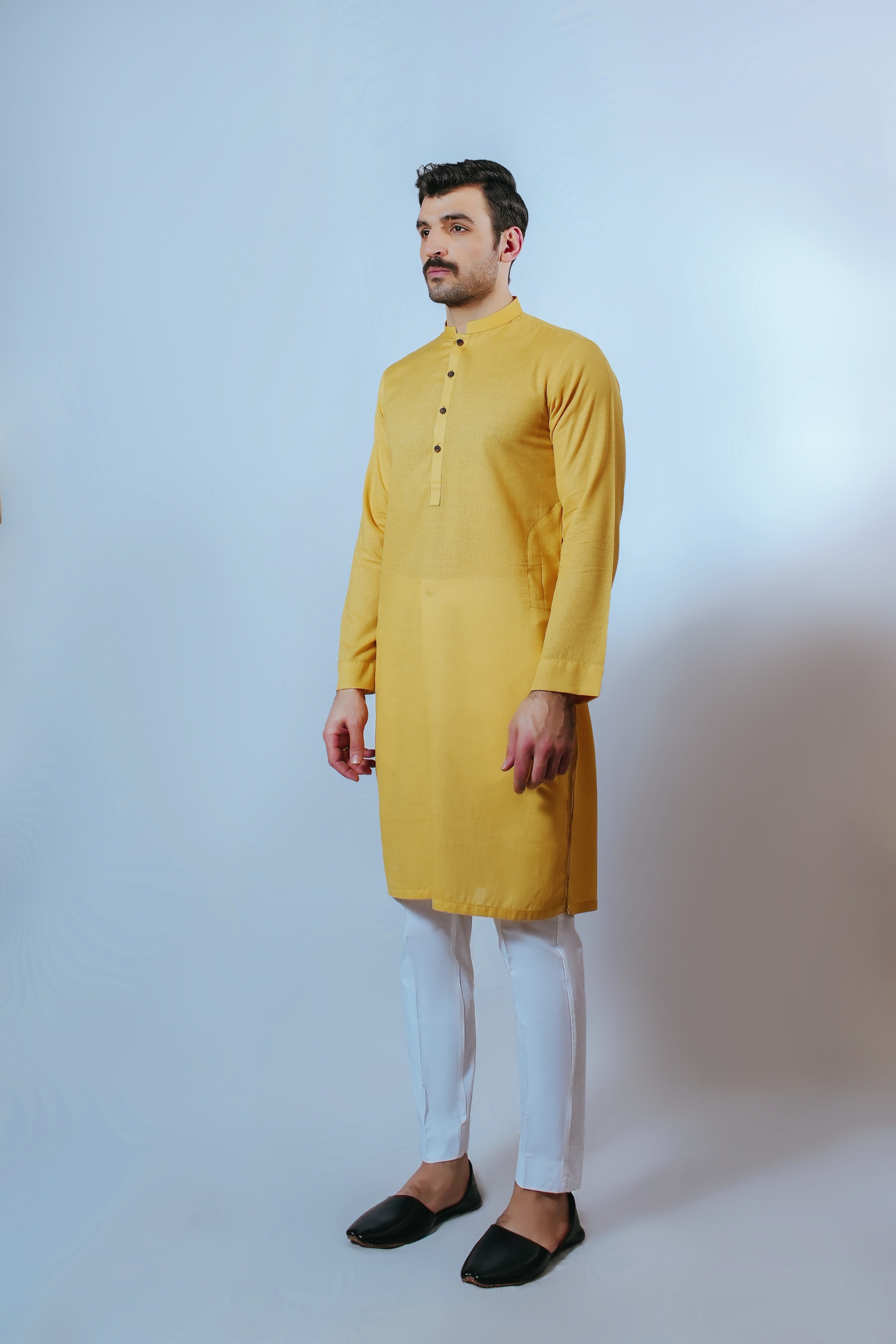 Yellow Lawn Karandi Kurta Pajama (2-Piece) - Image 2