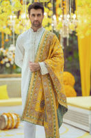 Ochre Zardozi Block Printed Silk-Blend Shawl (1-Pc) - Image 2