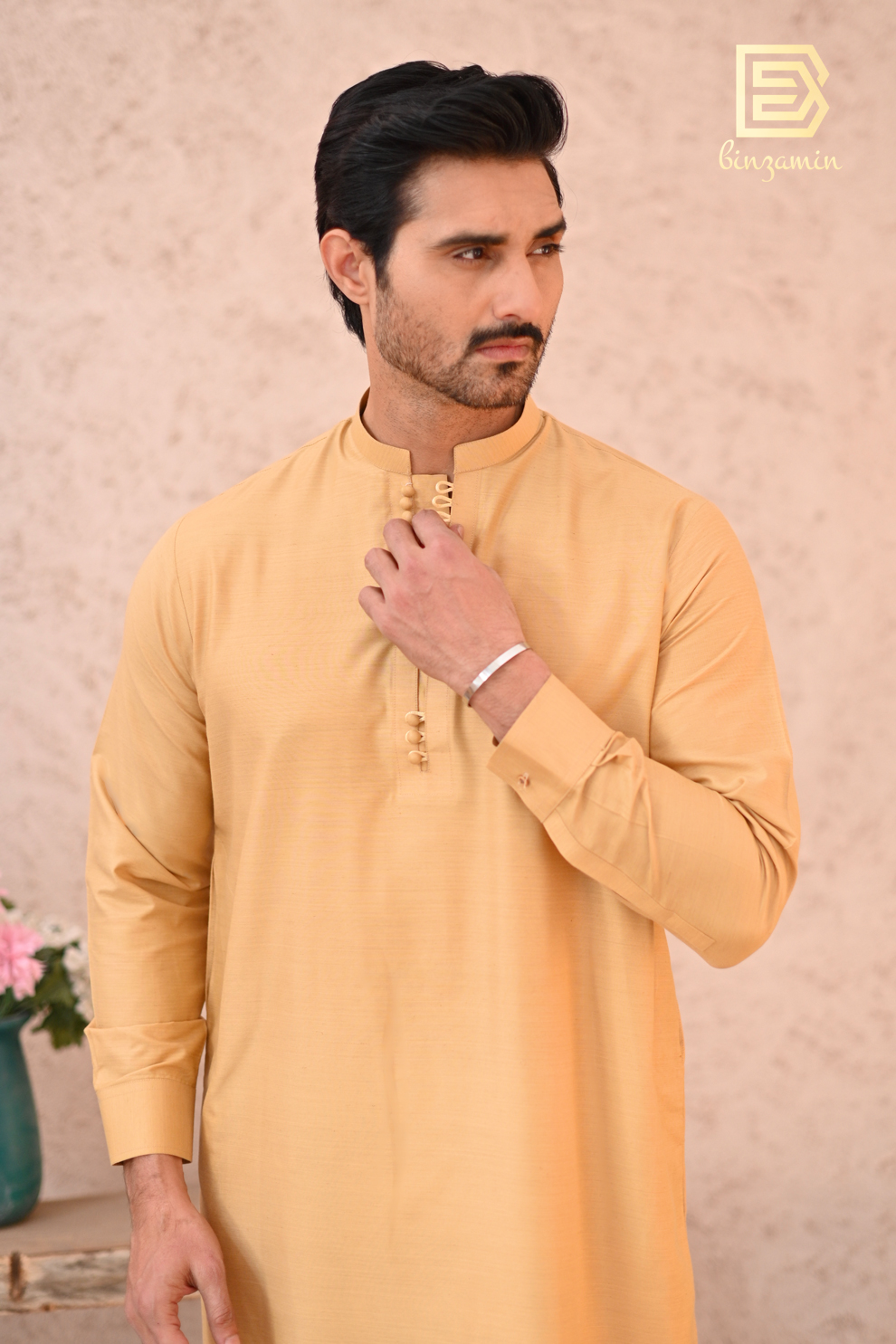 Yellow Plain Wash & Wear Kurta Pajama (2-Piece) - Image 3