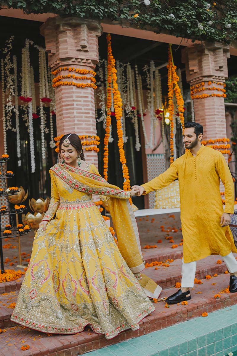 Yellow Self-Print Kurta Pajama (3-Piece) - Image 7