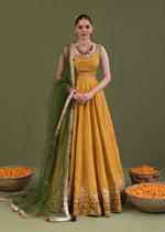 Yellow Embellished Korean Rawsilk Lehenga Choli (3-Piece) - Image 2