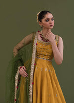 Yellow Embellished Korean Rawsilk Lehenga Choli (3-Piece) - Image 3