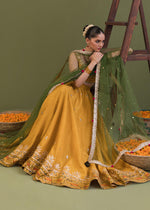 Yellow Embellished Korean Rawsilk Lehenga Choli (3-Piece) - Image 4