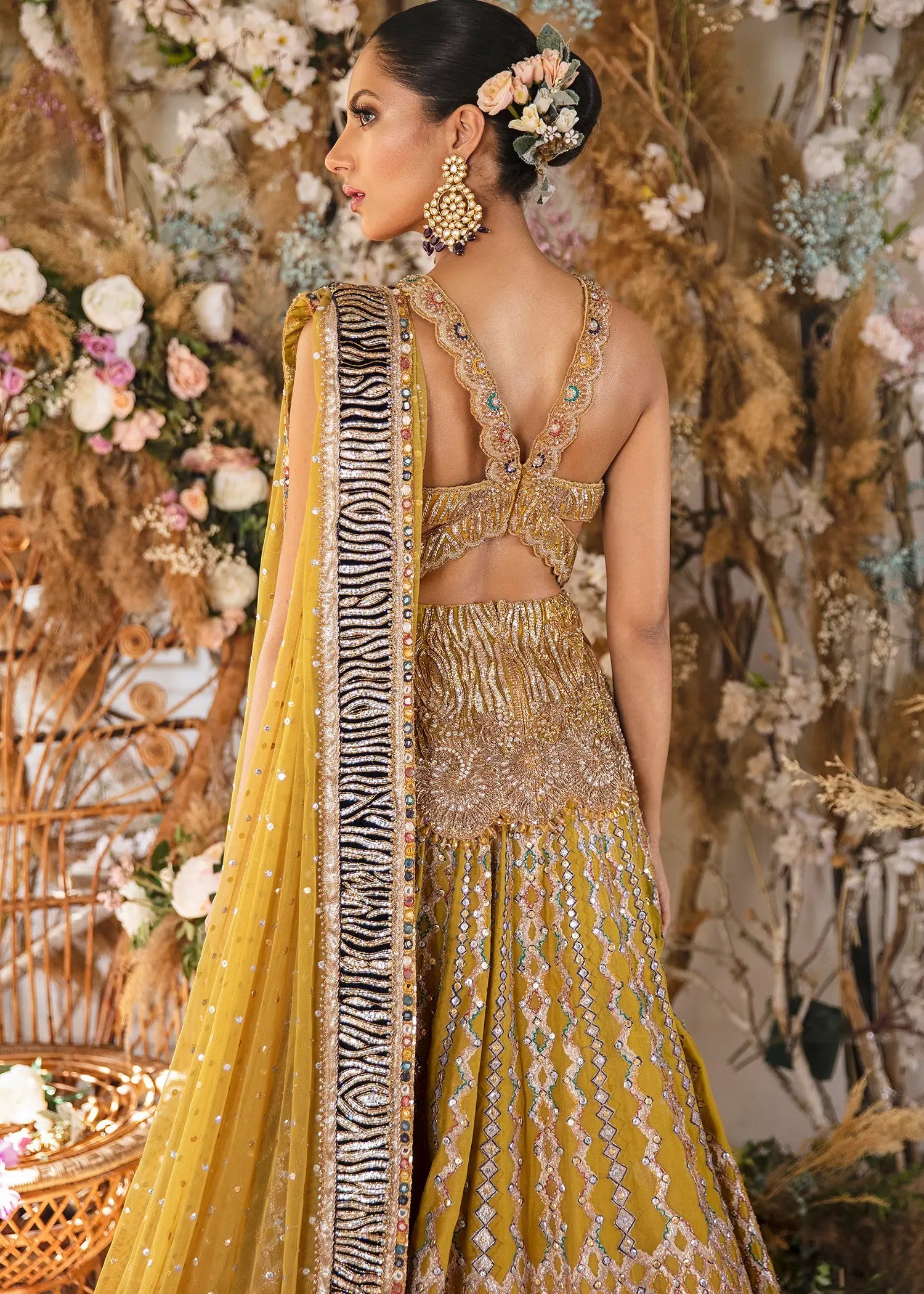 Pakistani Mustard Hand-Embellished Lehenga (3-Piece) - Image 2