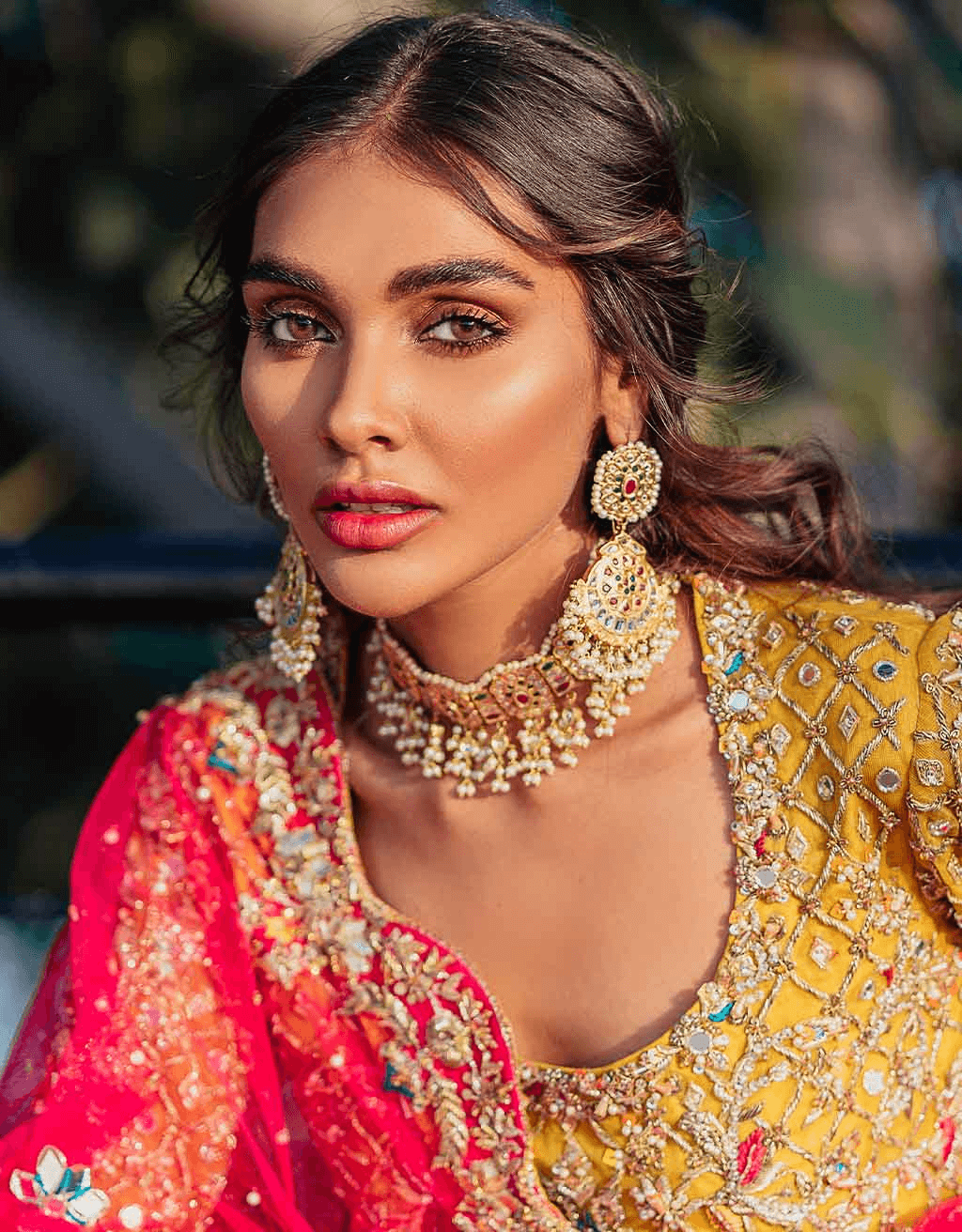 Lime Fuchsia Embellished Pure Net Lehenga Choli (3-Piece) - Image 2