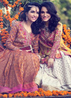 Saffron Pink Hand-Embroidered Net Lehenga (3-Piece) - Image 3