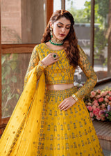 Mustard Embroidered Net Lehenga Choli (3-Piece) - Image 3