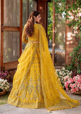 Mustard Embroidered Net Lehenga Choli (3-Piece) - Image 4