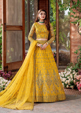Mustard Embroidered Net Lehenga Choli (3-Piece) - Image 5