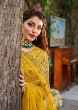Mustard Embroidered Net Lehenga Choli (3-Piece) - Image 6