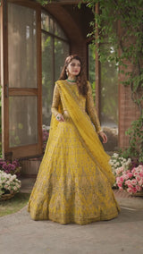 Mustard Embroidered Net Lehenga Choli (3-Piece) - Image 7
