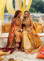 Saffron Embroidered Net Bridal Lehenga Choli (3-Piece) - Image 10