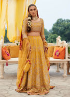 Saffron Embroidered Net Bridal Lehenga Choli (3-Piece) - Image 3