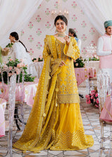 Pakistani Mustard Yellow Hand-Embellished Organza Lehenga (3-Piece) - Image 2