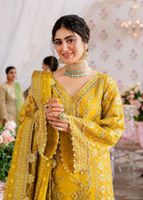 Pakistani Mustard Yellow Hand-Embellished Organza Lehenga (3-Piece) - Image 3