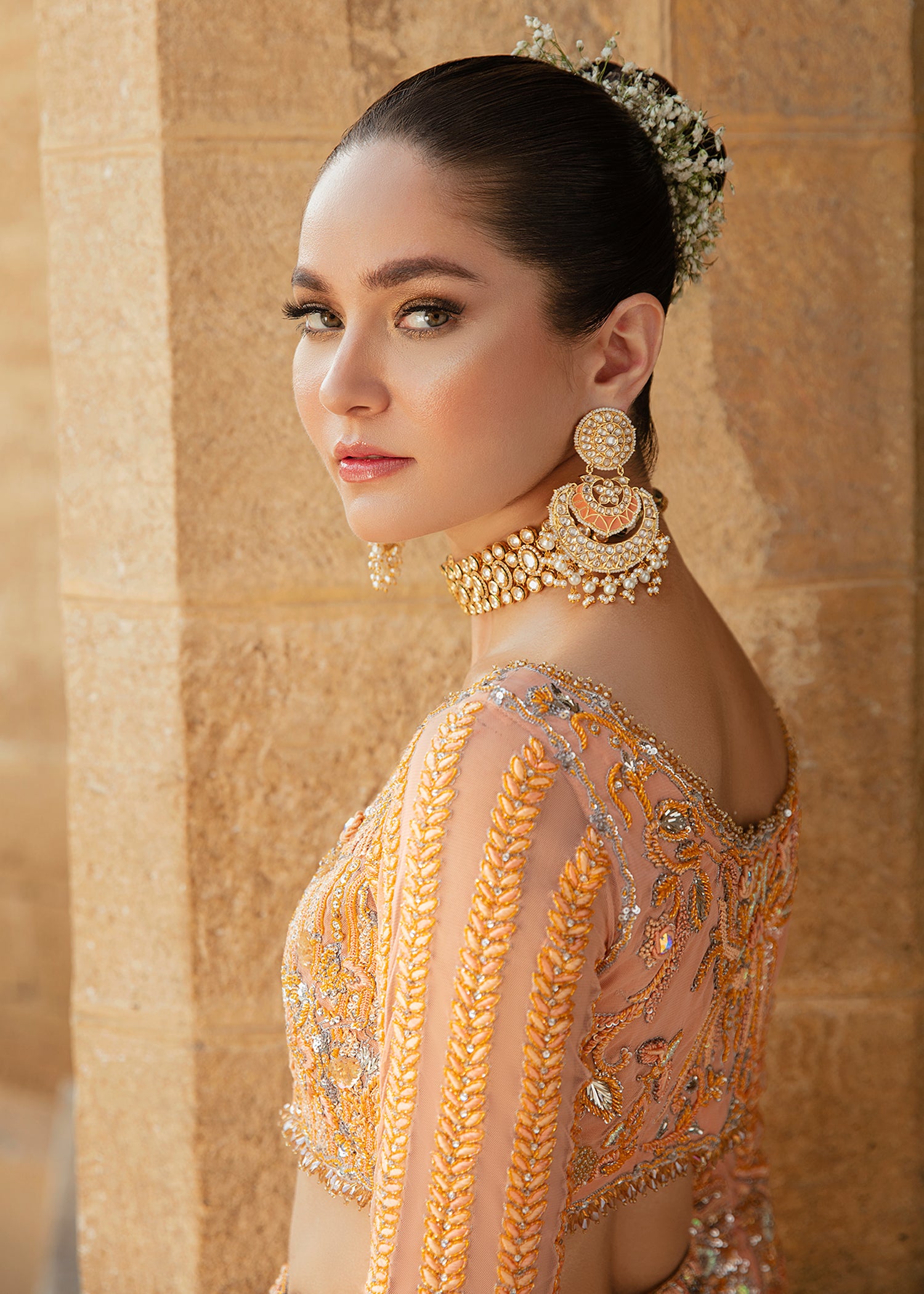 Yellow Embroidered Net & Organza Lehenga Choli (3-Piece) - Image 2