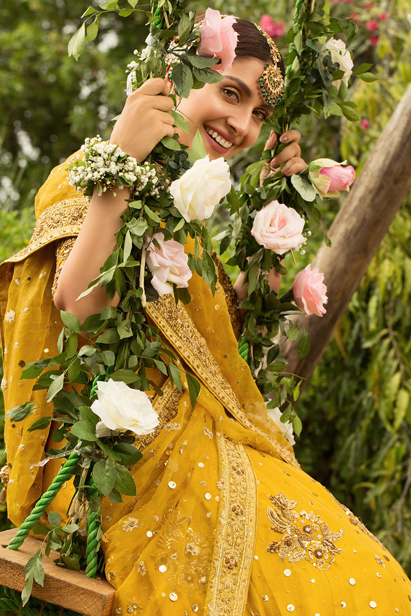 Yellow Antique Gold Dabka Raw Silk Lehenga Choli (3-Piece) - Image 5