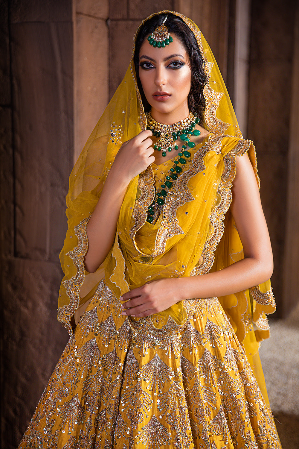 Yellow Embellished Raw Silk Lehenga (3-Piece) - Image 3