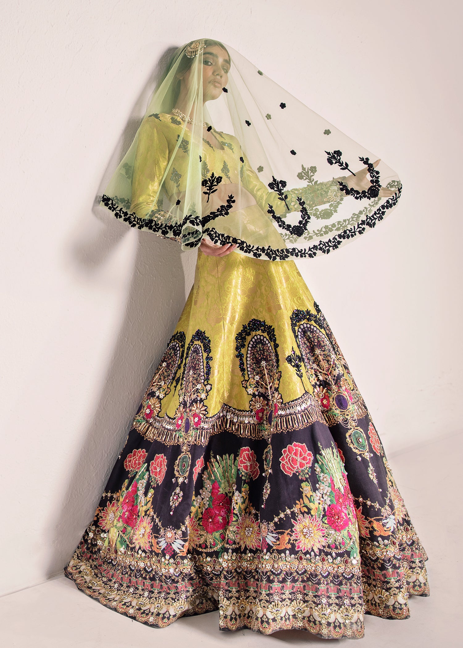 Yellow Gota & Sequin Raw Silk Lehenga (3-Piece) - Image 3