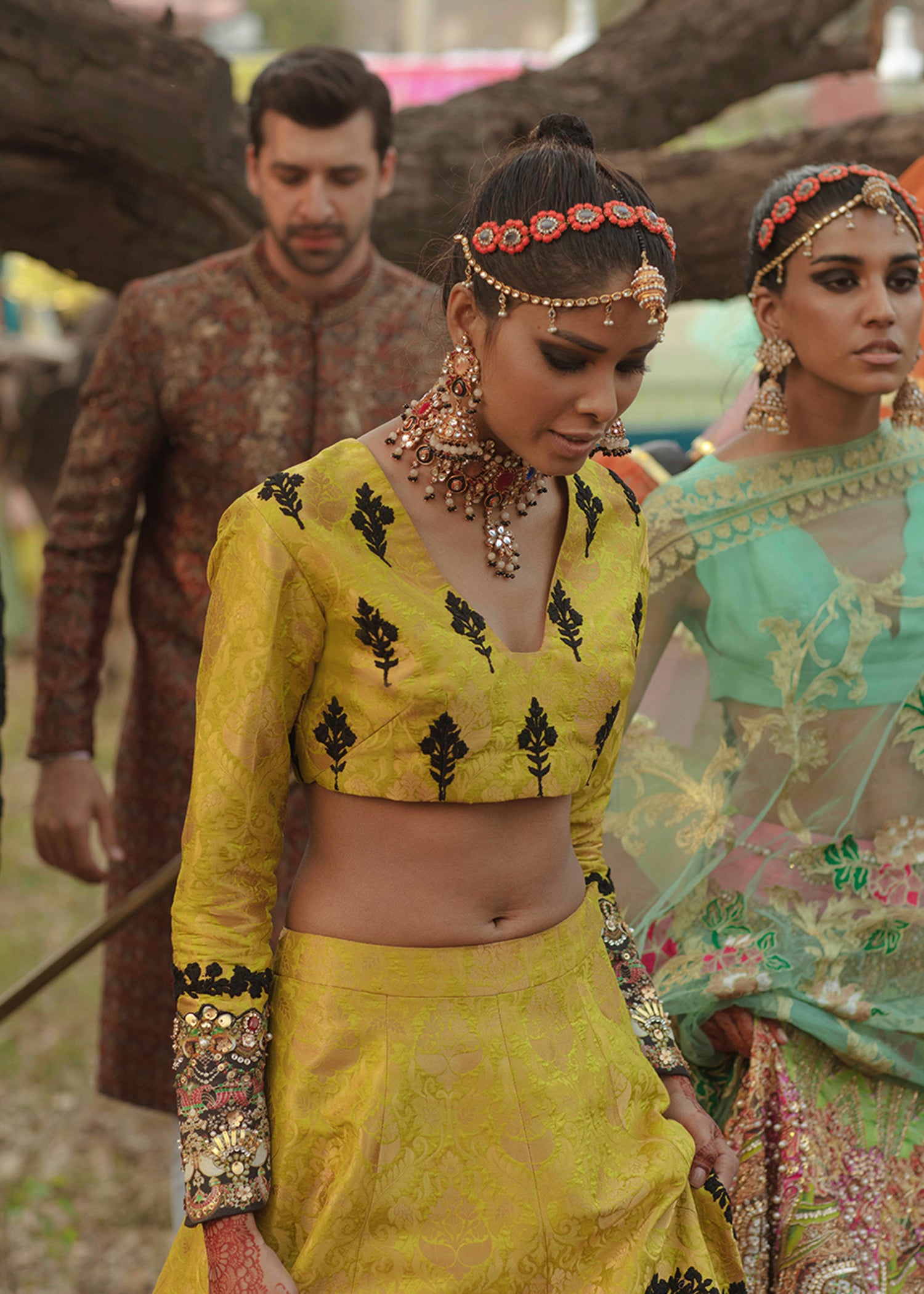 Yellow Gota & Sequin Raw Silk Lehenga (3-Piece) - Image 6