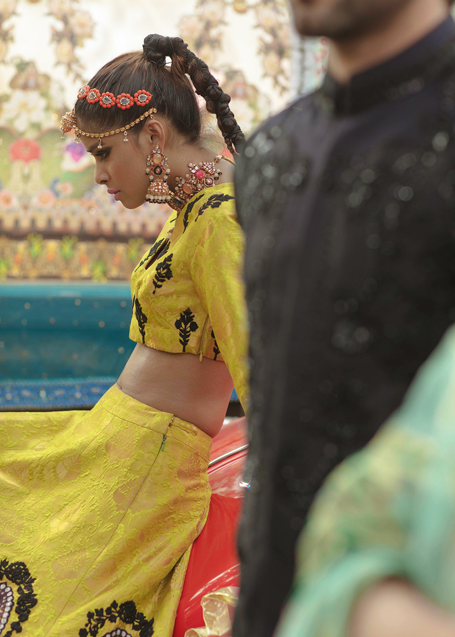 Yellow Gota & Sequin Raw Silk Lehenga (3-Piece) - Image 7