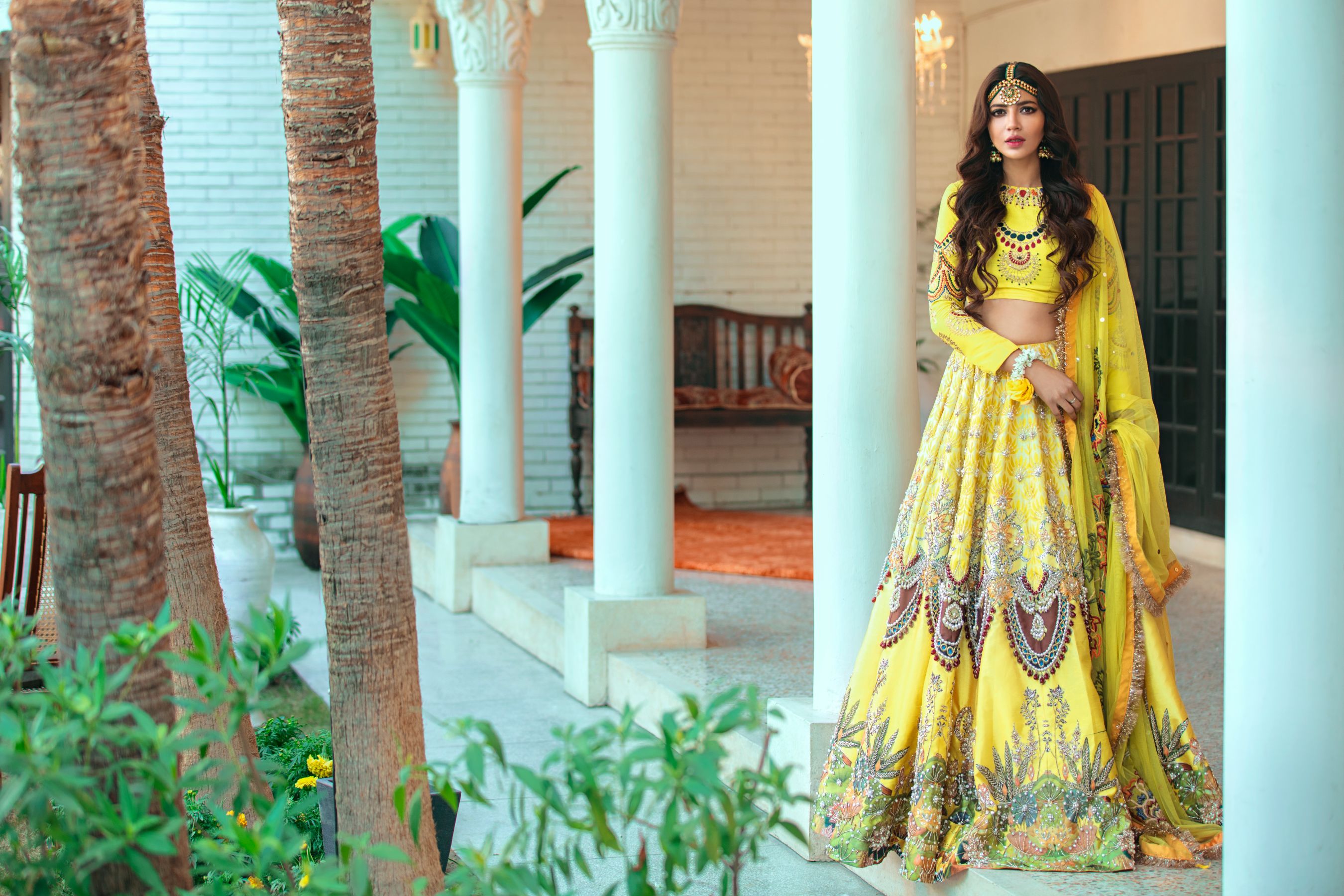 Yellow Naqshi Embroidered Raw Silk Lehenga (3-Piece) - Image 2