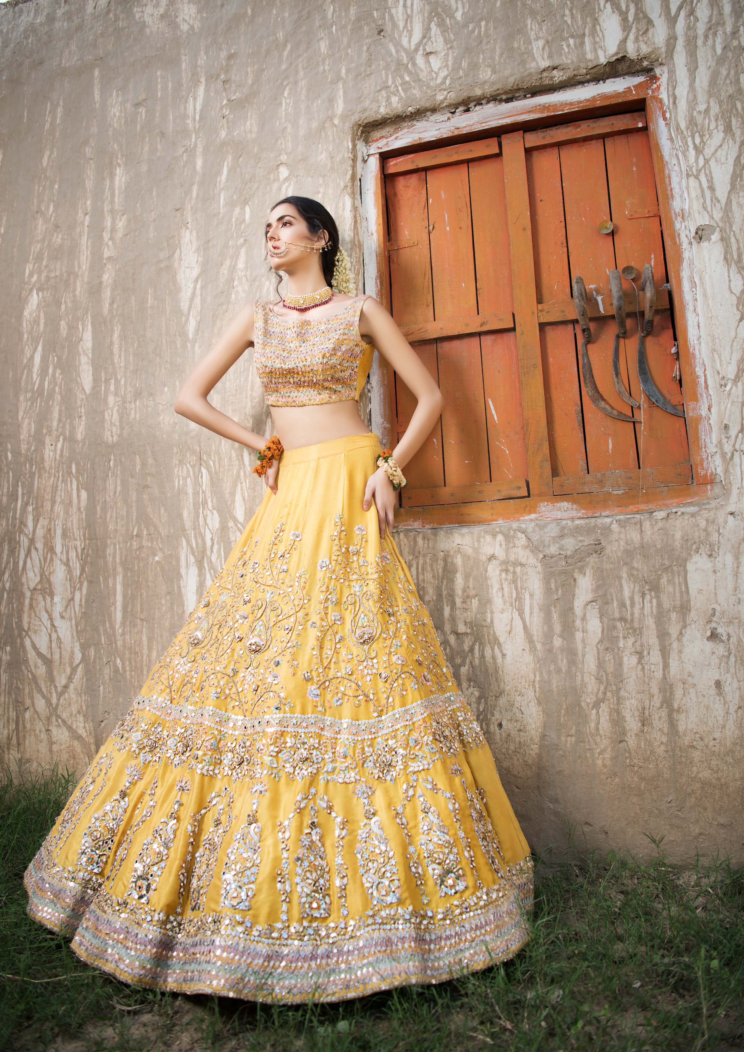 Yellow Embroidered Raw Silk Lehenga Choli (2-Piece) - Image 1