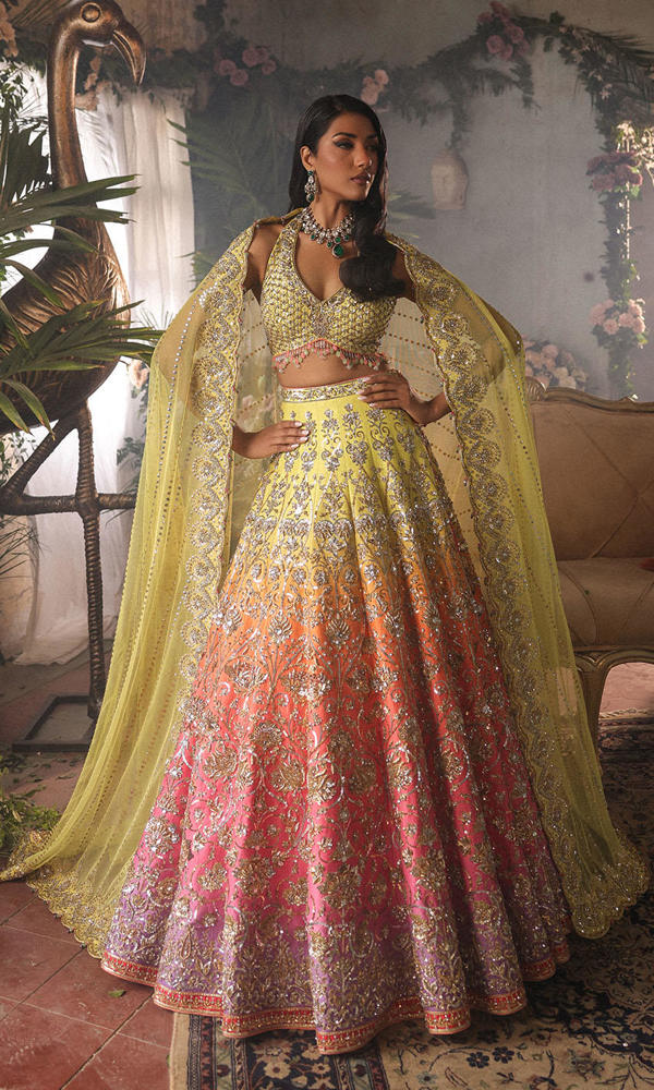 Ombre Embellished Raw Silk Lehenga Set (3-Piece) - Image 12