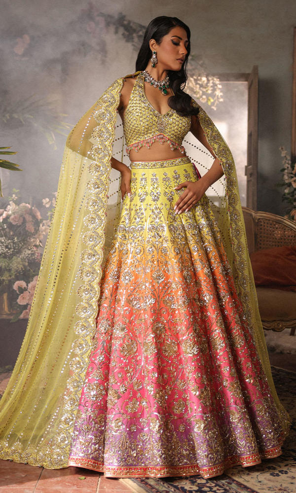 Ombre Embellished Raw Silk Lehenga Set (3-Piece) - Image 5