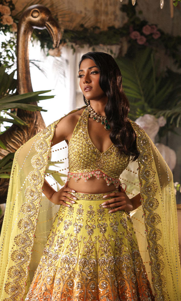 Ombre Embellished Raw Silk Lehenga Set (3-Piece) - Image 6